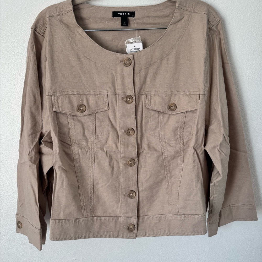 NWT $69.50 Linen Blend TORRID Cropped Collarless Casual Biker Jacket 3X